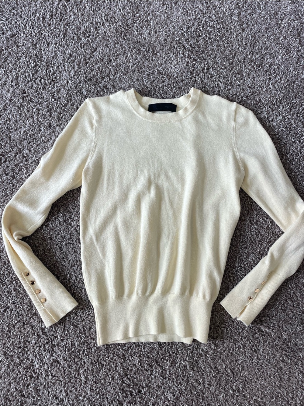 ZARA butter yellow Crewneck Sweater with Button Cuff S